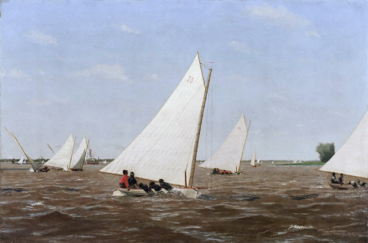 Hand-painted sailboats racing on the Delaware nautical oil painting on canvas