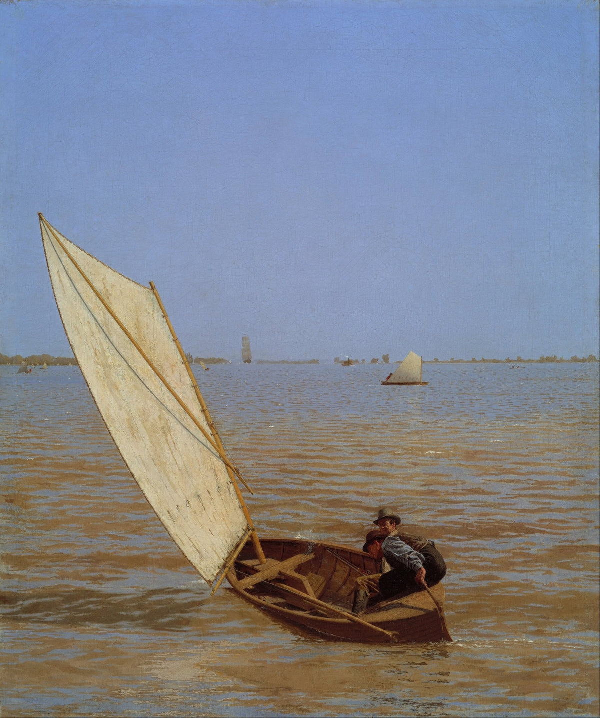 Hand-painted sailing boat on calm waters nautical oil painting on canvas