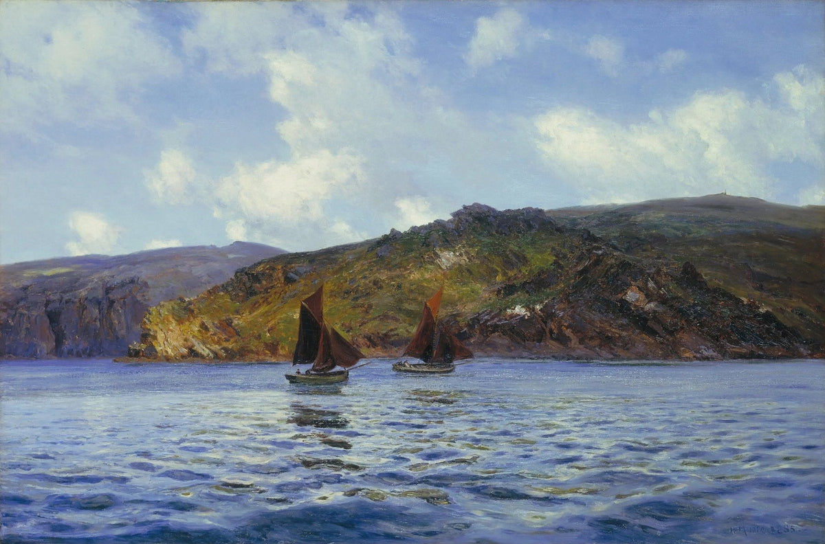 Hand-painted sailing boats by coastal cliffs nautical oil painting on canvas