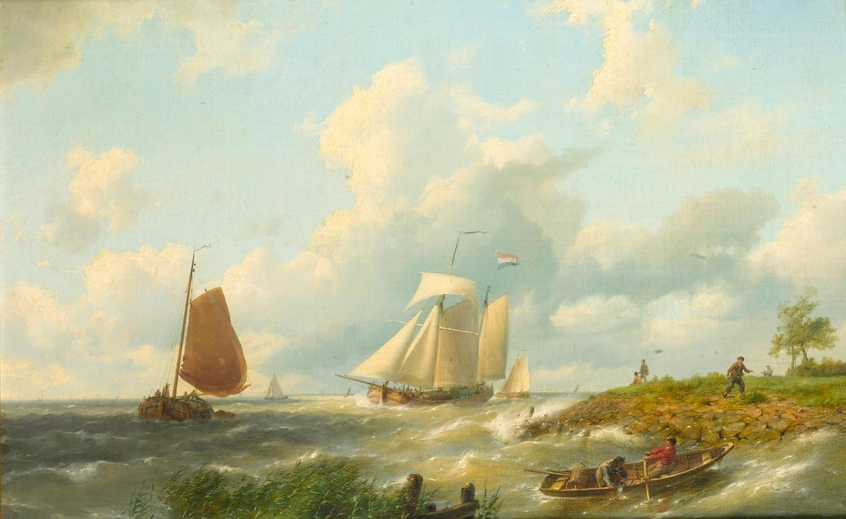 Hand-painted sailing boats by the coast nautical oil painting on canvas