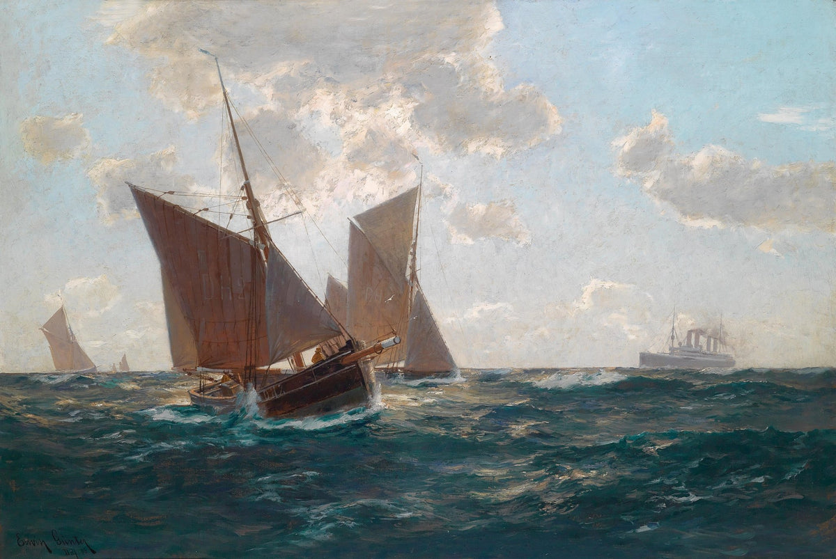 Hand-painted sailing boats on open sea nautical oil painting on canvas