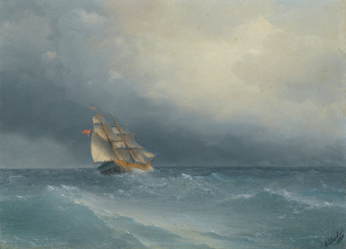 Hand-painted sailing ship in rising waves nautical oil painting on canvas