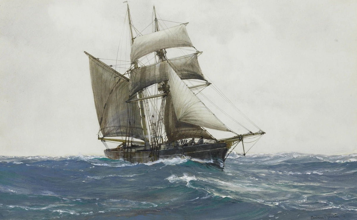 Hand-painted sailing ship on rough sea nautical oil painting on canvas