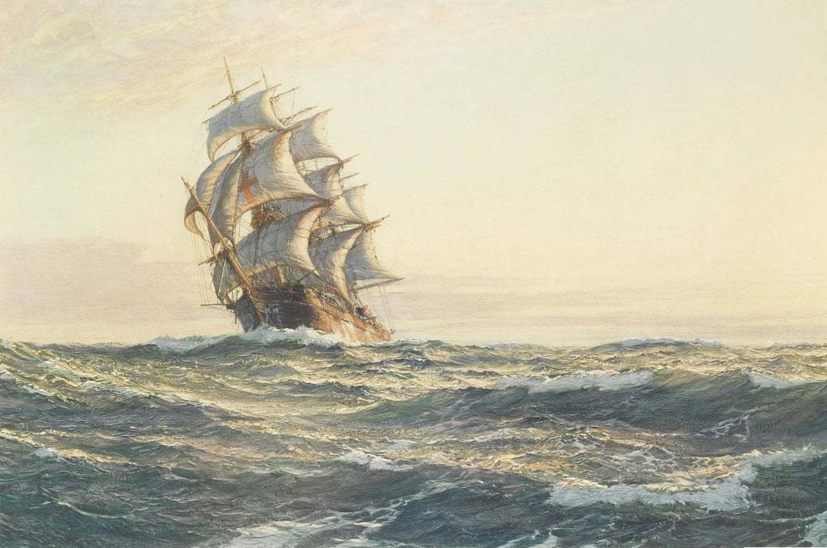 Hand-painted sailing ship on stormy sea nautical oil painting on canvas