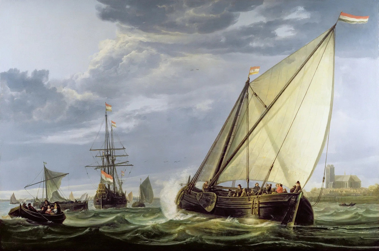 Hand-painted sailing ships on stormy seas nautical oil painting on canvas
