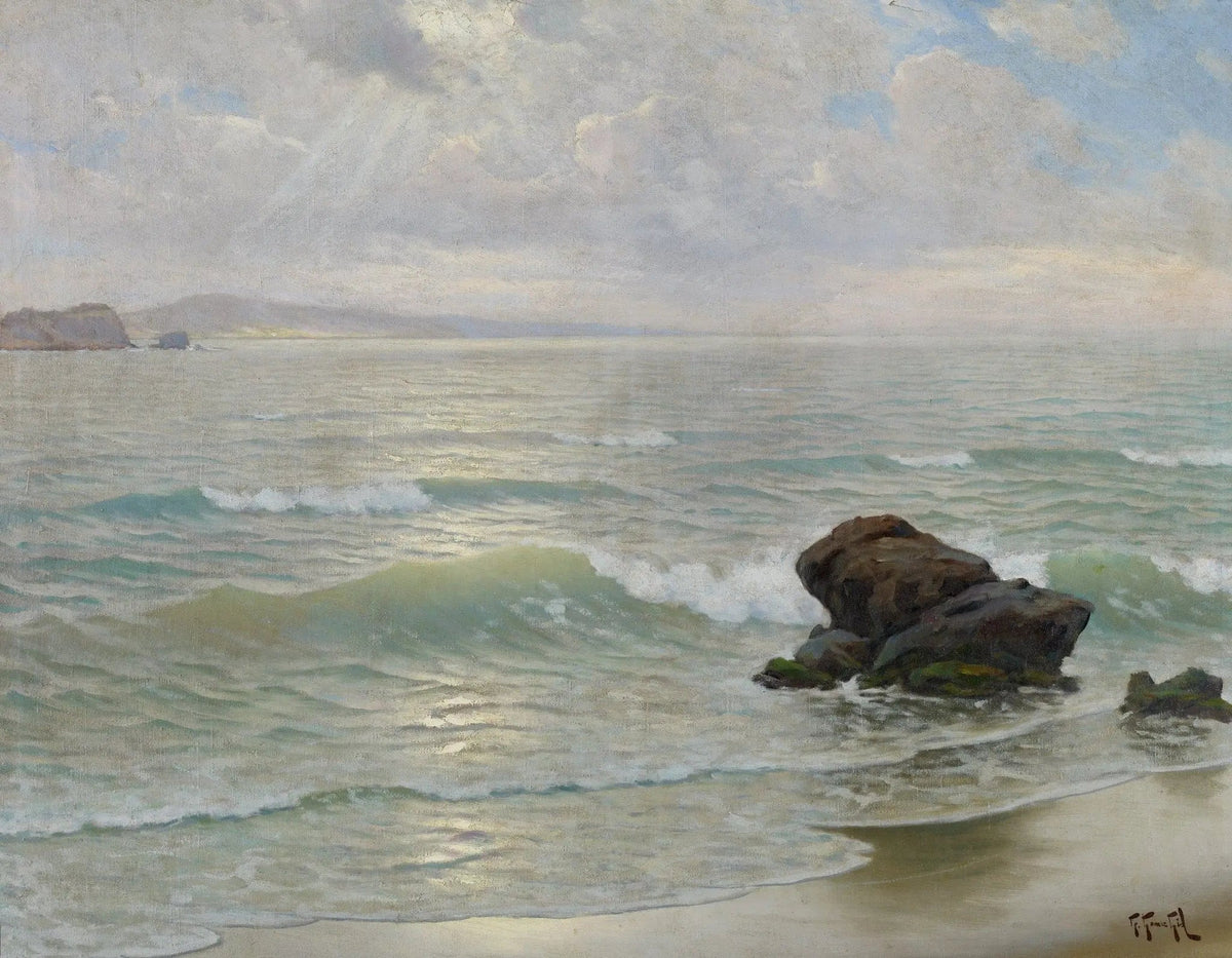 Hand-painted serene seashore with waves and rocks nautical oil painting on canvas