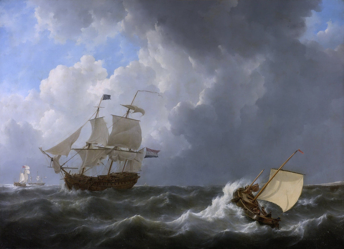 Hand-painted ships on a stormy sea nautical oil painting on canvas