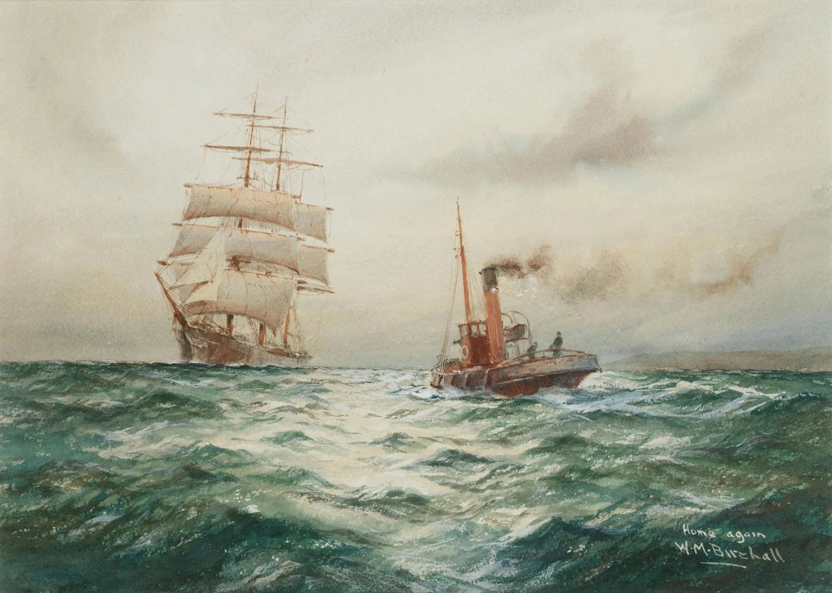 Hand-painted ships sailing on open sea nautical oil painting on canvas