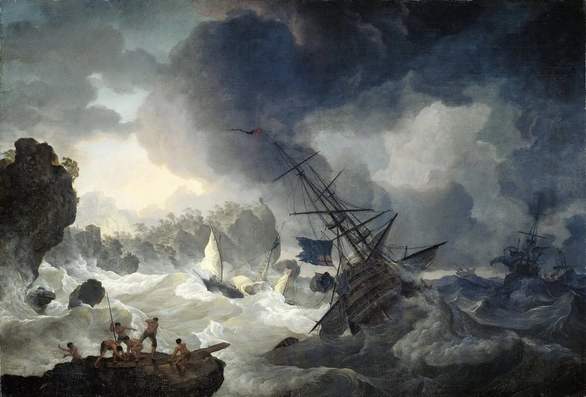 Hand-painted shipwreck in stormy seas nautical oil painting on canvas