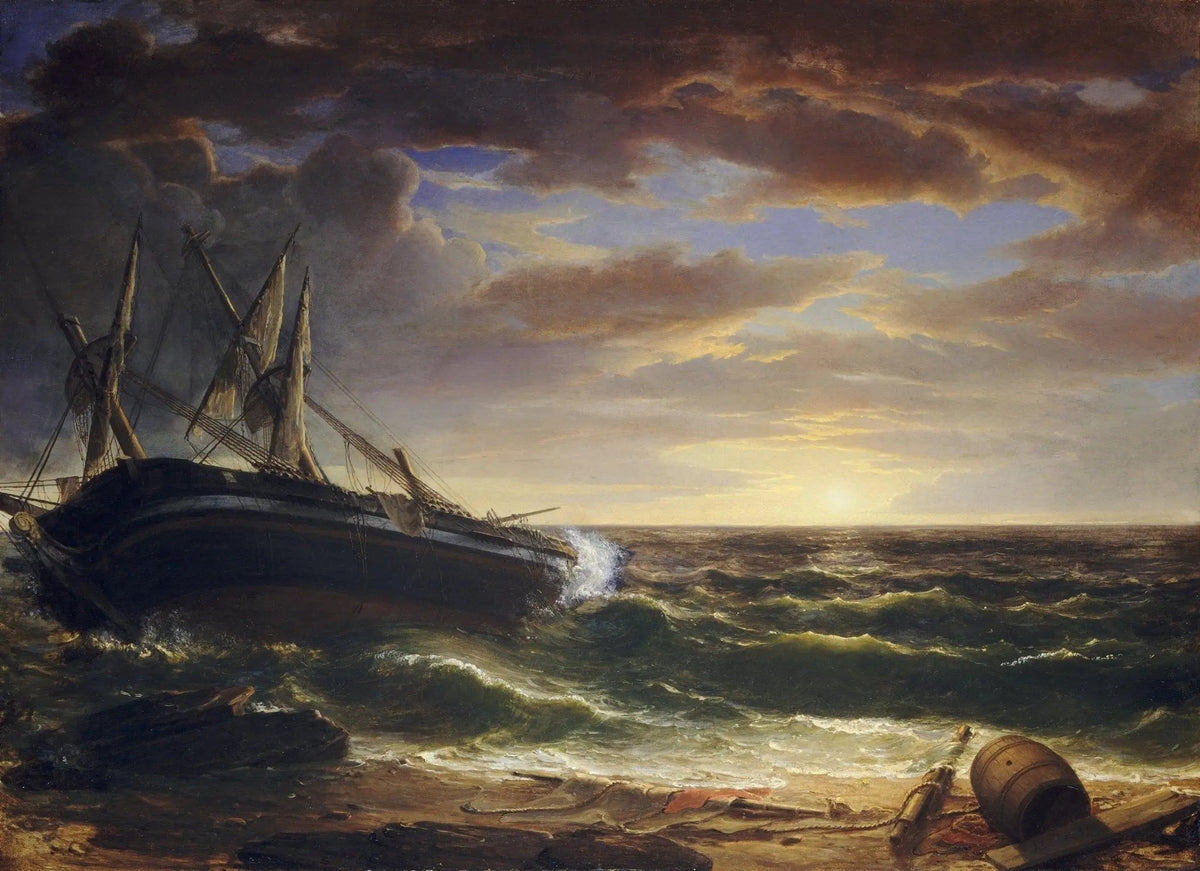 Hand-painted shipwreck on stormy coastline nautical oil painting on canvas