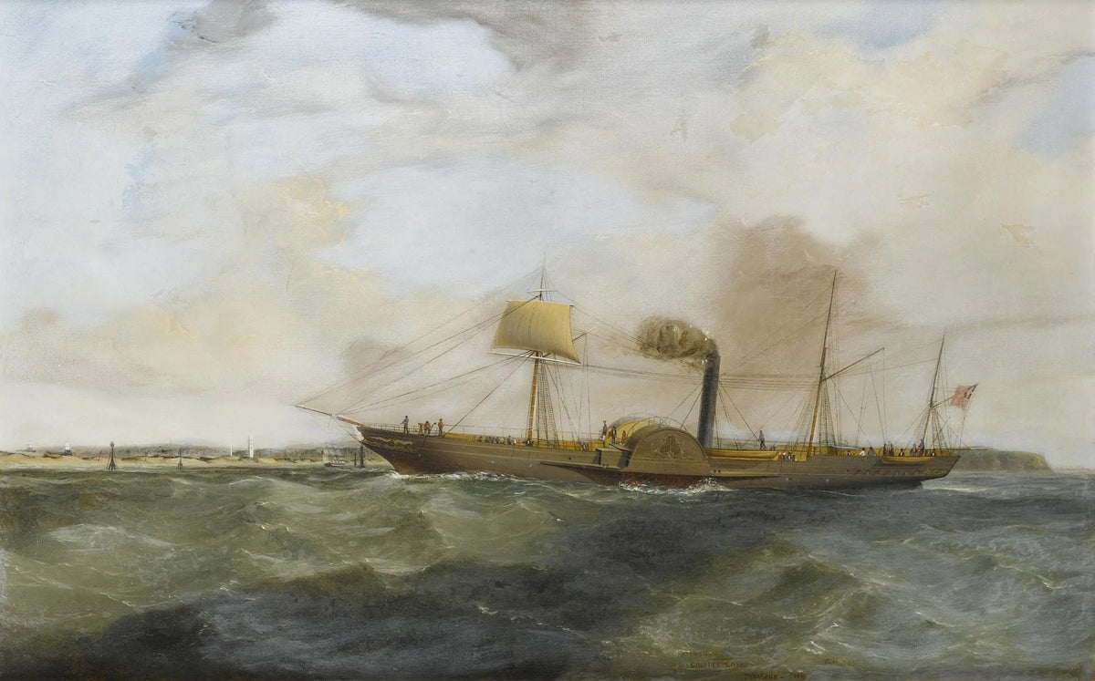 Hand-painted steam sail ship on sea nautical oil painting on canvas