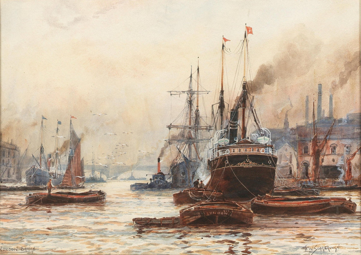 Hand-painted steamship harbor at London bridge nautical oil painting on canvas