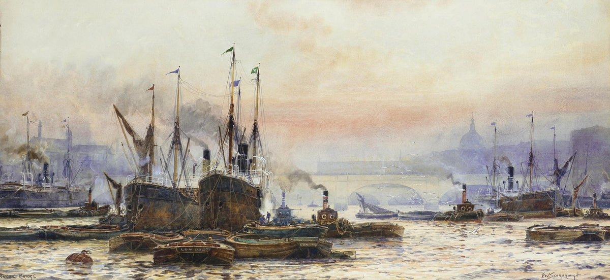 Hand-painted steamships and tugboats on sunset river nautical oil painting on canvas