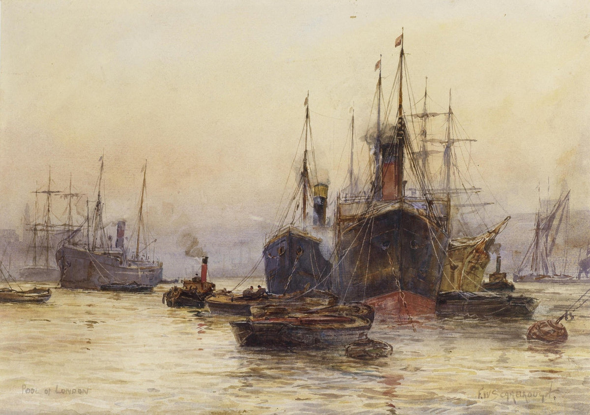 Hand-painted steamships in London harbor at sunset nautical oil painting on canvas