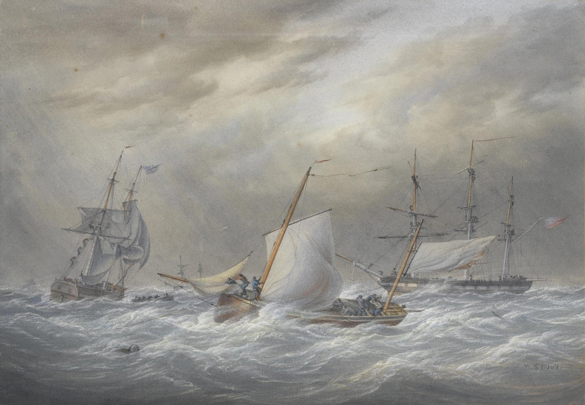 Hand-painted storm rescue boats in heavy seas nautical oil painting on canvas