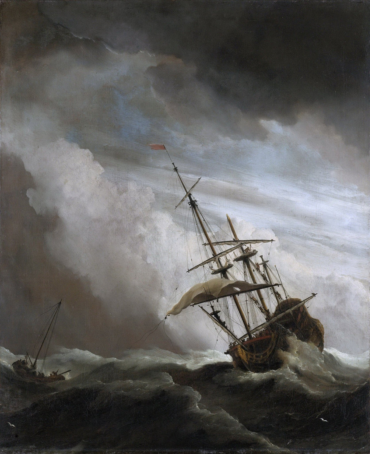 Hand-painted storm-tossed ship nautical oil painting on canvas