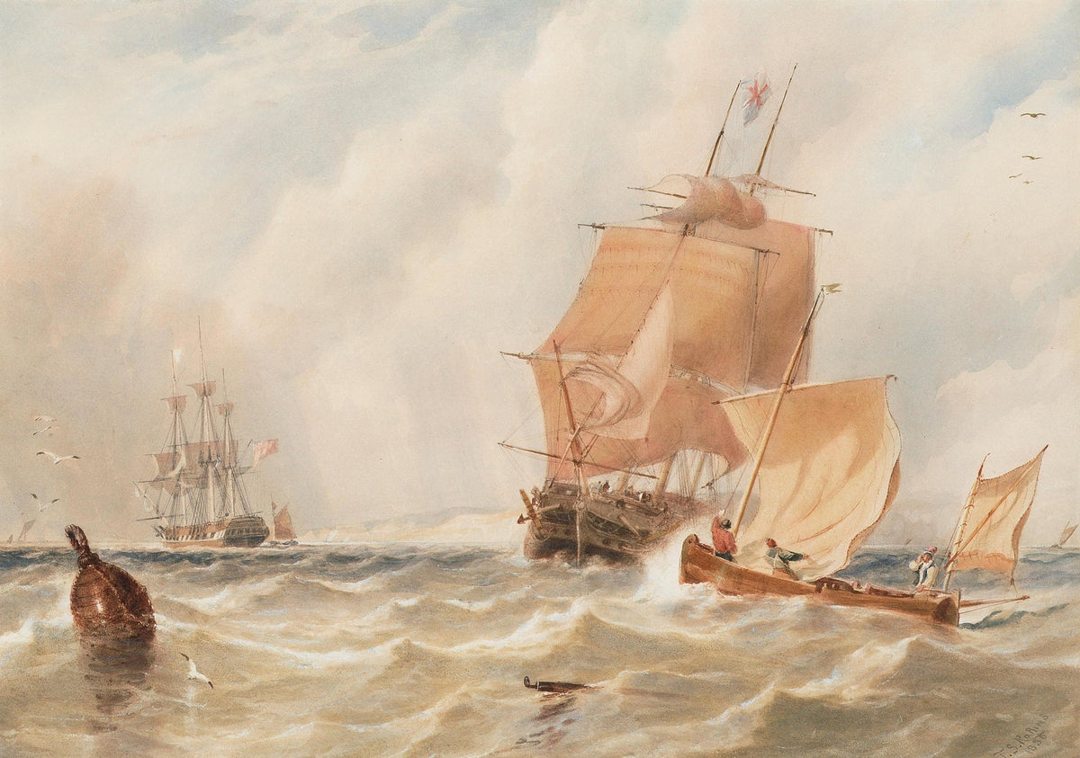 Hand-painted stormy ship and rescue boat scene nautical oil painting on canvas