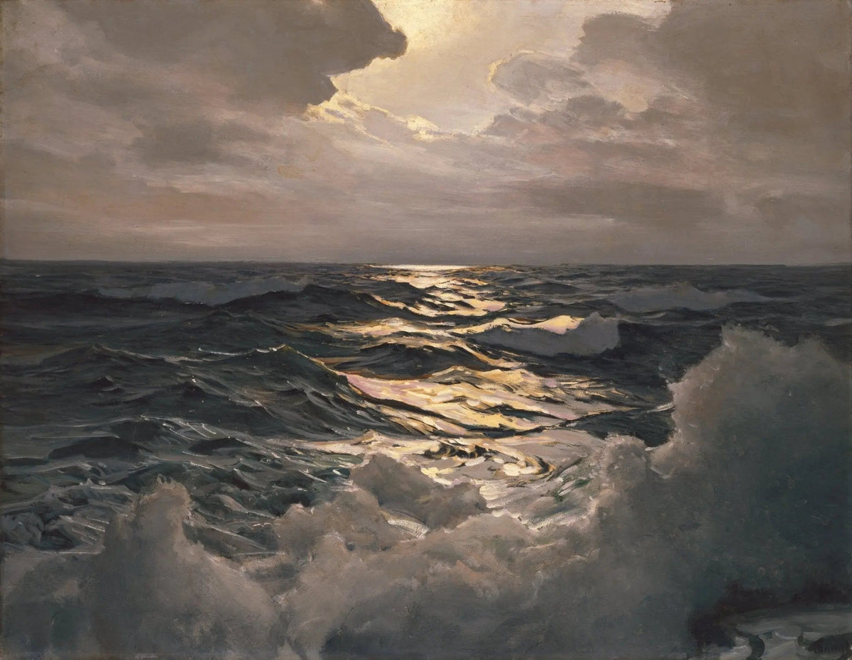 Hand-painted stormy sea with sunlight nautical oil painting on canvas