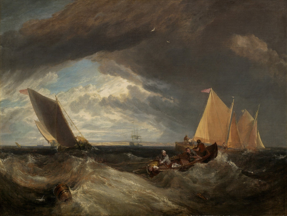 Hand-painted stormy seas with fishing boats nautical oil painting on canvas