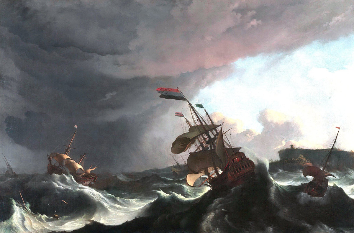 Bataille navale en mer - Peintures à l'huile nautiques