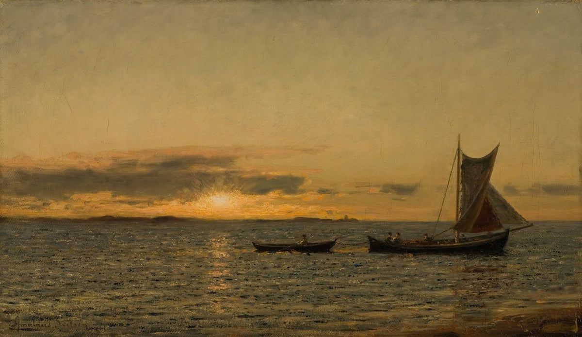 Hand-painted sunset sailboat at sea nautical oil painting on canvas