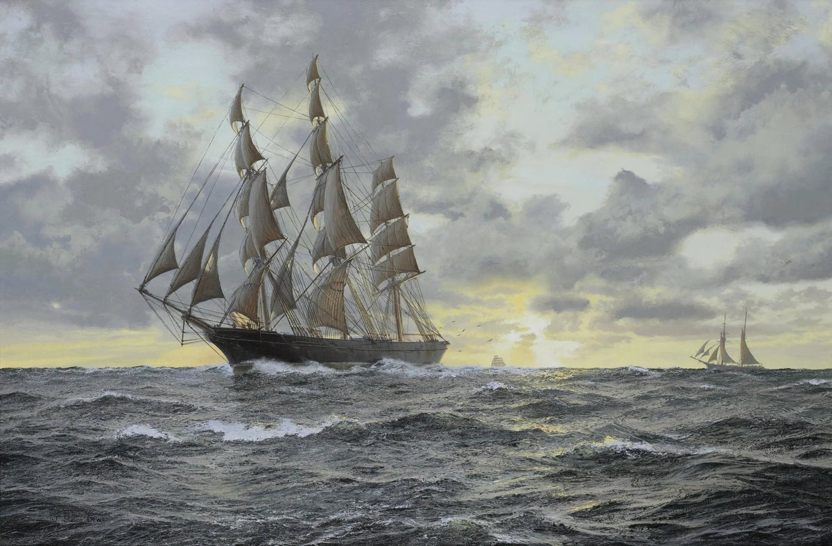 Nautical Oil Paintings - Sunset Tall Ship on Open Sea Wall Art - Oil Painting Haven