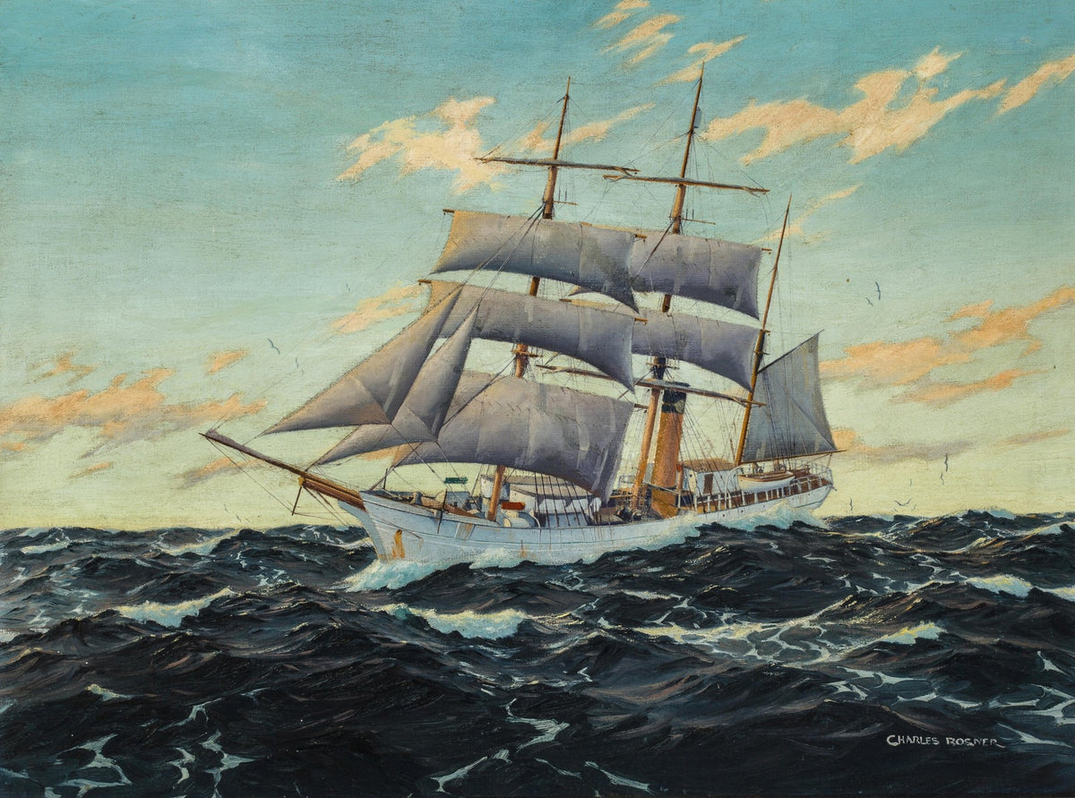 Hand-painted tall sailing ship on open sea nautical oil painting on canvas