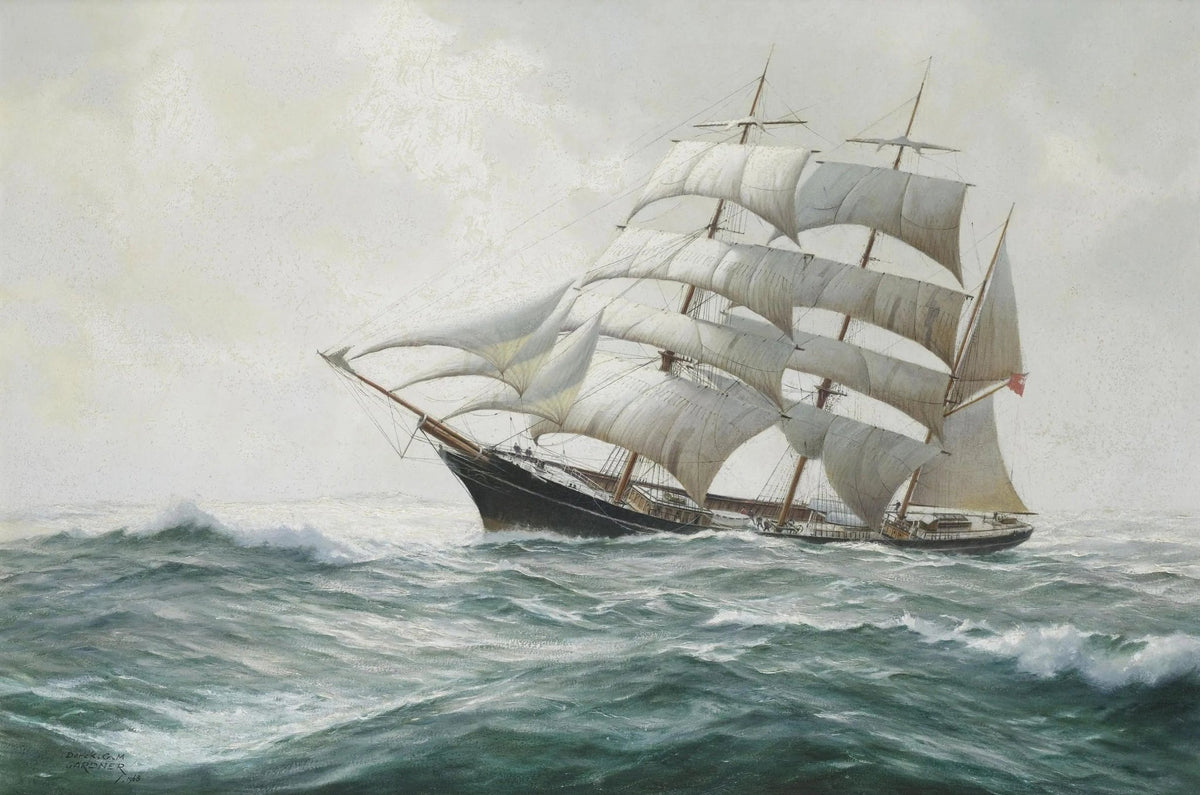 Hand-painted tall sailing ship on stormy sea nautical oil painting on canvas