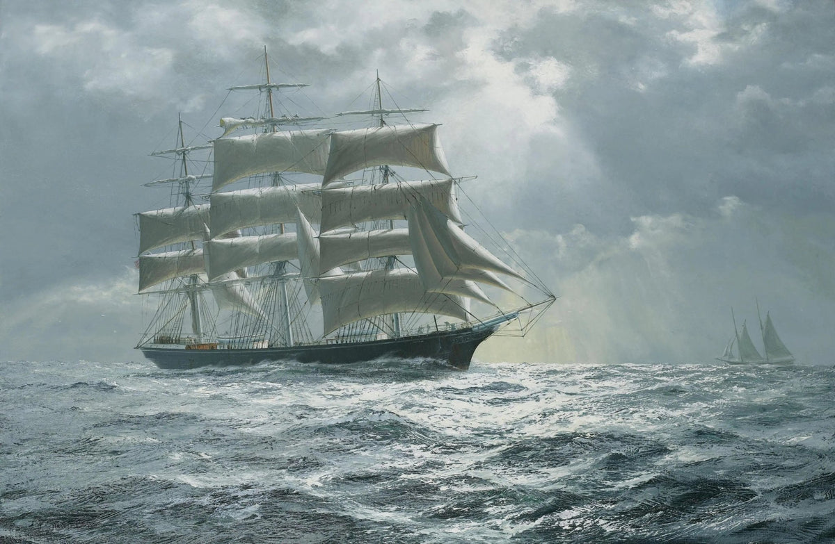 Hand-painted tall sailing ship on stormy seas nautical oil painting on canvas