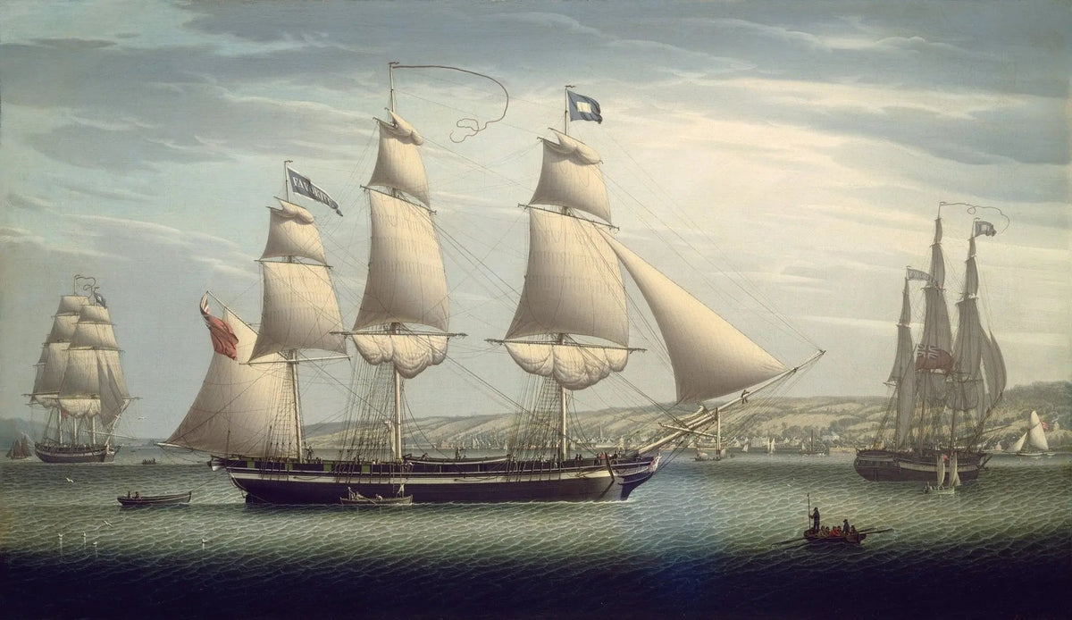 Hand-painted tall sailing ships on calm seas nautical oil painting on canvas