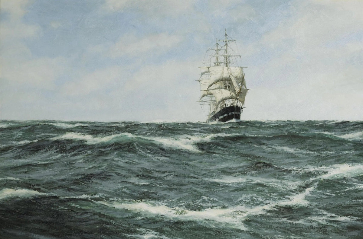 Hand-painted tall ship in heavy seas nautical oil painting on canvas