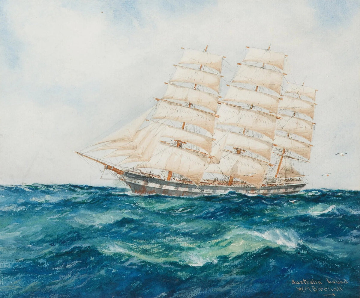 Hand-painted tall ship on open ocean nautical oil painting on canvas