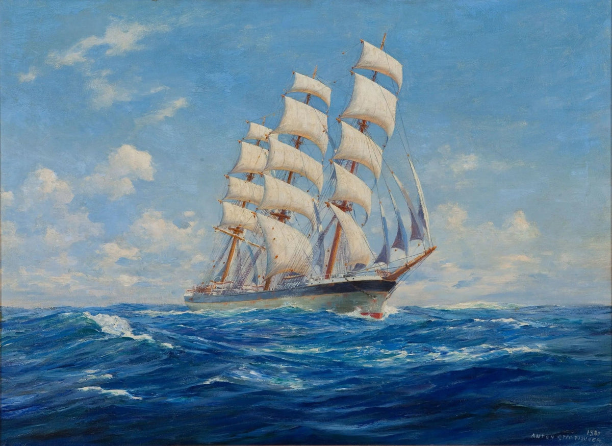 Hand-painted tall ship on open sea meta description nautical oil painting on canvas