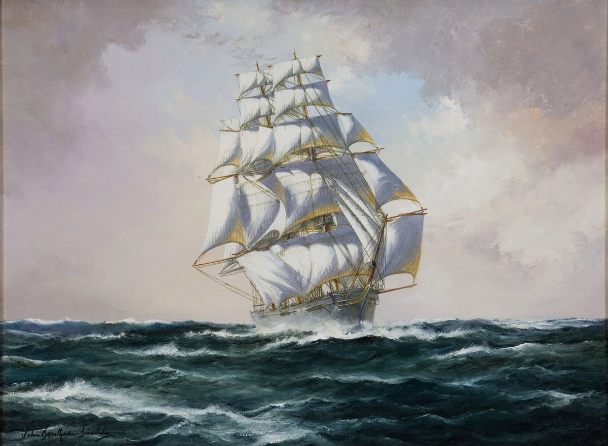 Hand-painted tall ship on open sea nautical oil painting on canvas