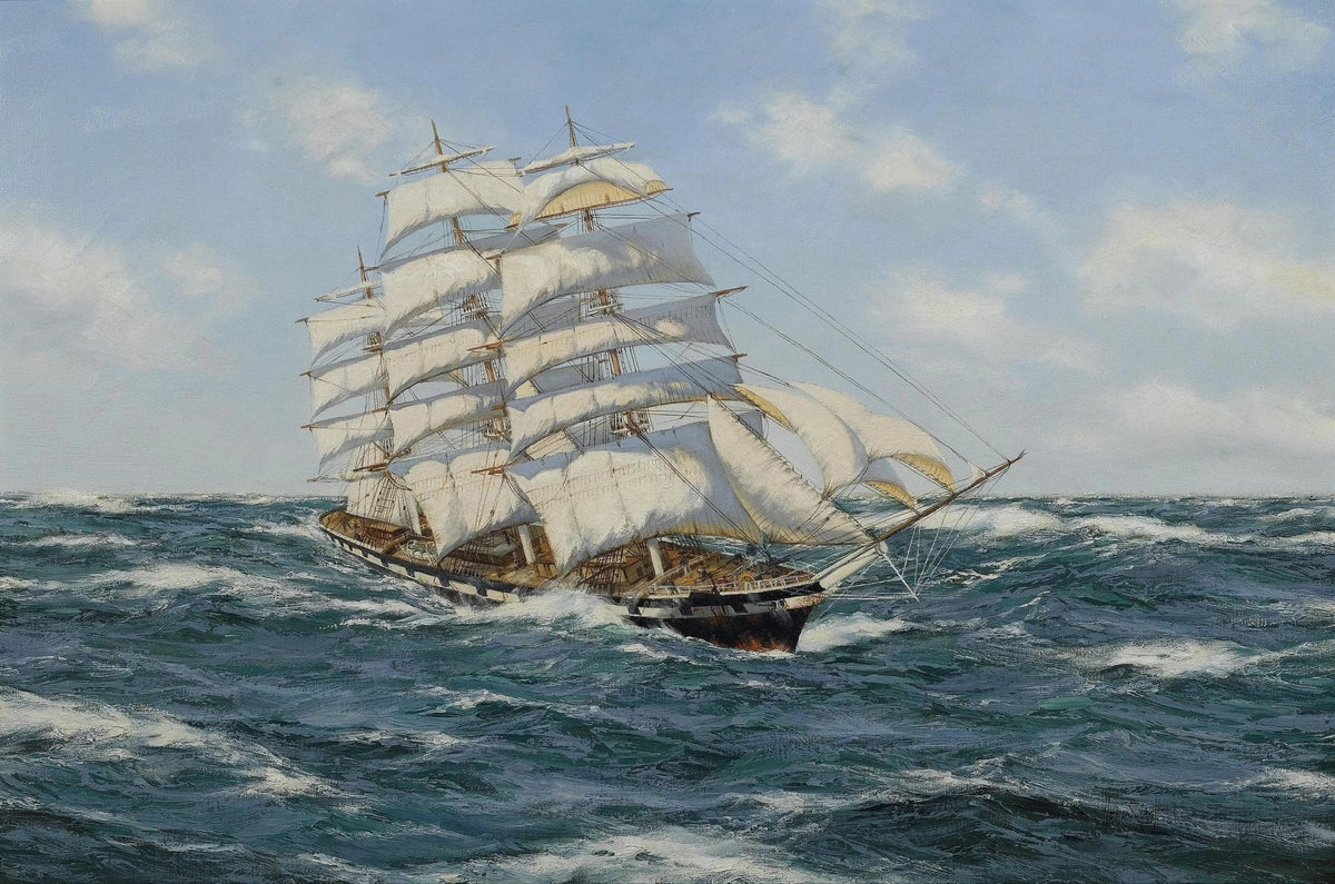 Hand-painted tall ship on rough sea nautical oil painting on canvas
