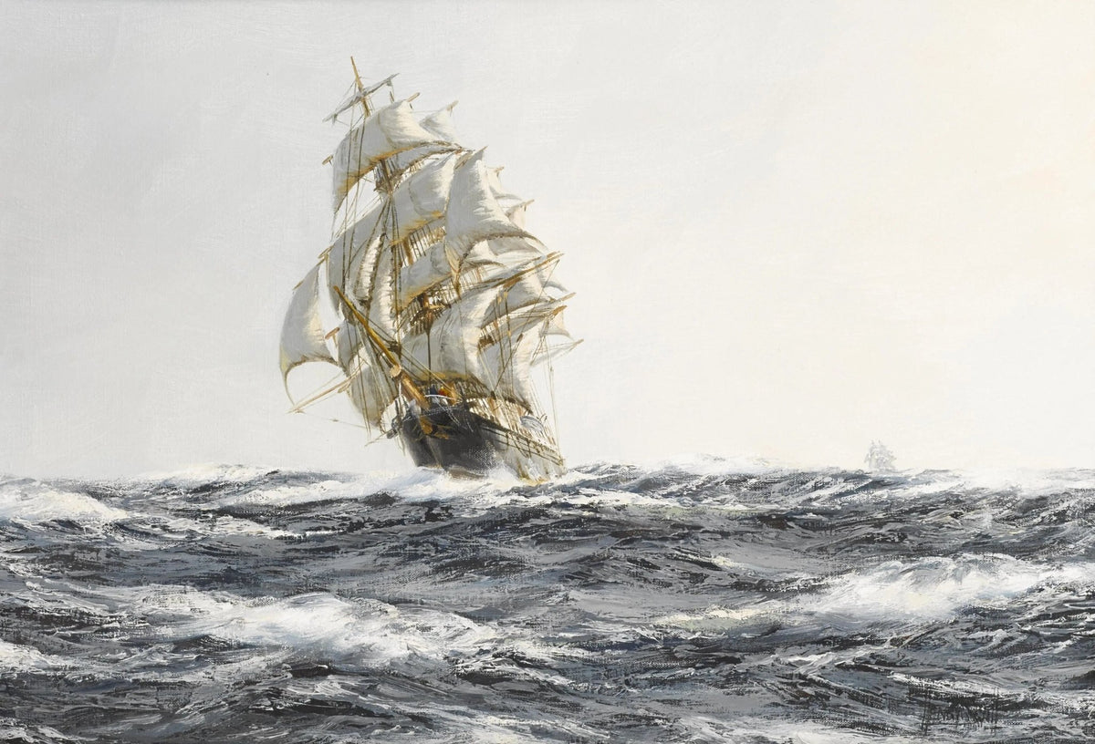 Hand-painted tall ship on turbulent sea nautical oil painting on canvas