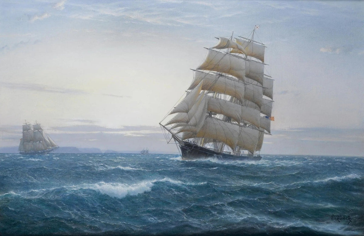 Hand-painted tall ship sailing on open sea nautical oil painting on canvas