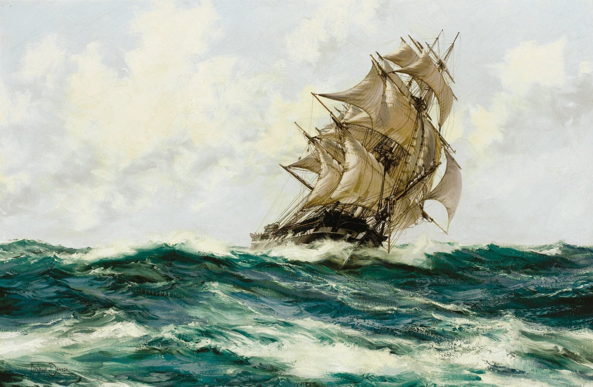 Hand-painted tall ship sailing through emerald waves nautical oil painting on canvas