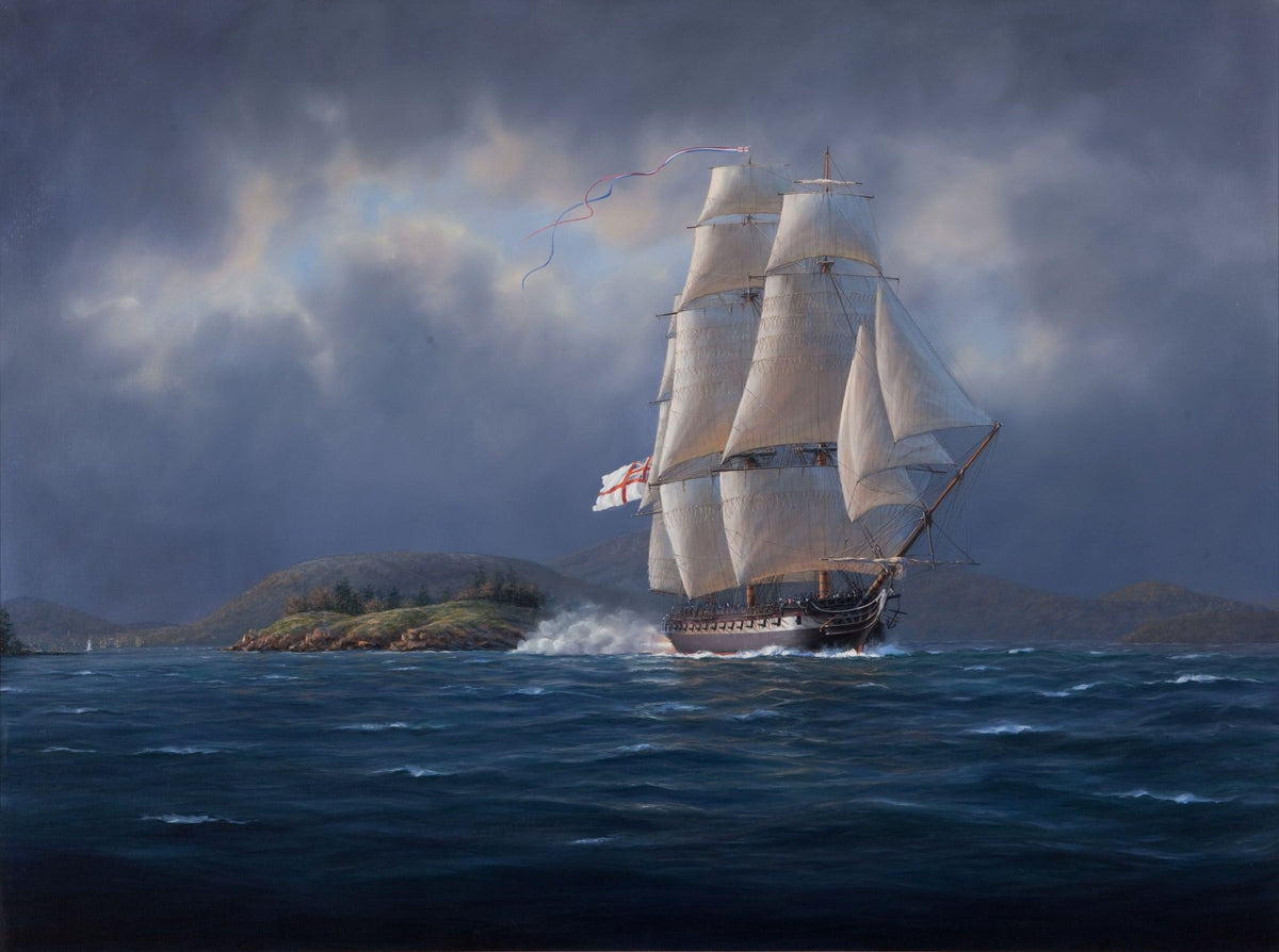 Hand-painted tall ship under a stormy sky nautical oil painting on canvas