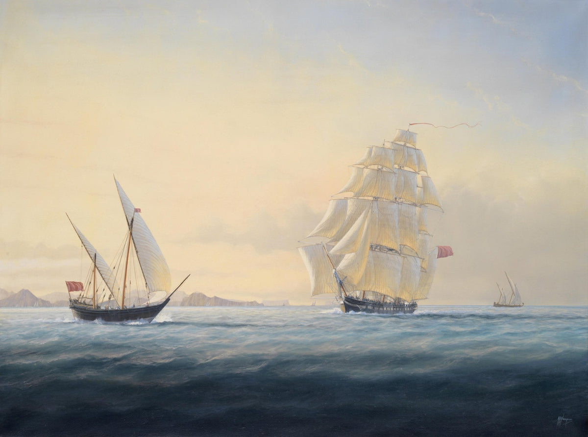 Hand-painted tall ships at sea nautical oil painting on canvas