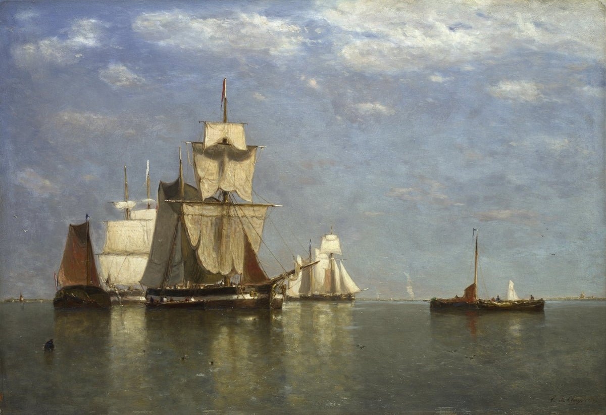 Hand-painted tall ships on calm water at flushing nautical oil painting on canvas