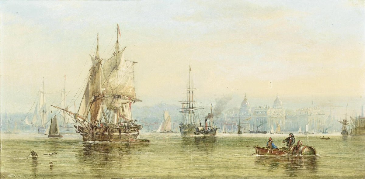 Hand-painted tall ships on Venetian lagoon at dawn nautical oil painting on canvas