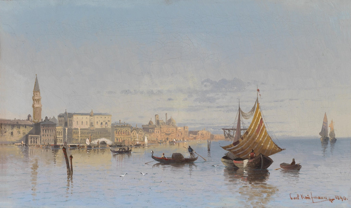 Hand-painted Venetian lagoon sailboats nautical oil painting on canvas