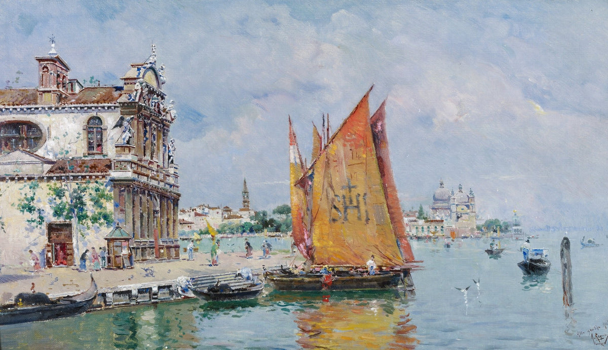 Hand-painted Venetian sailboat by grand canal nautical oil painting on canvas