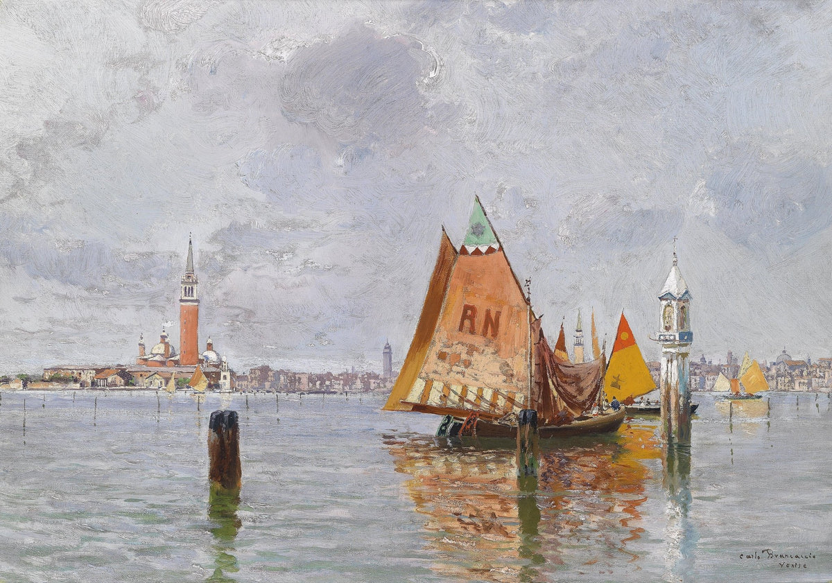 Hand-painted Venetian sailboats on the lagoon nautical oil painting on canvas
