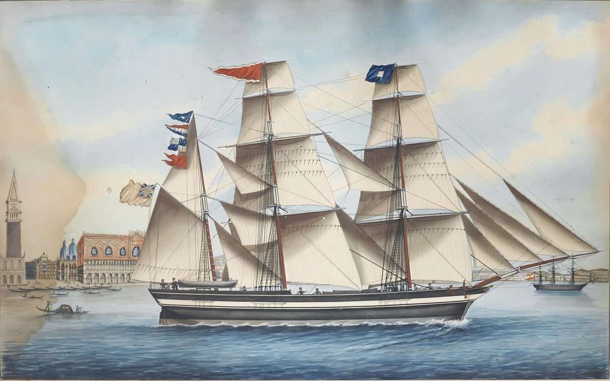 Hand-painted Venetian tall ship with white sails nautical oil painting on canvas