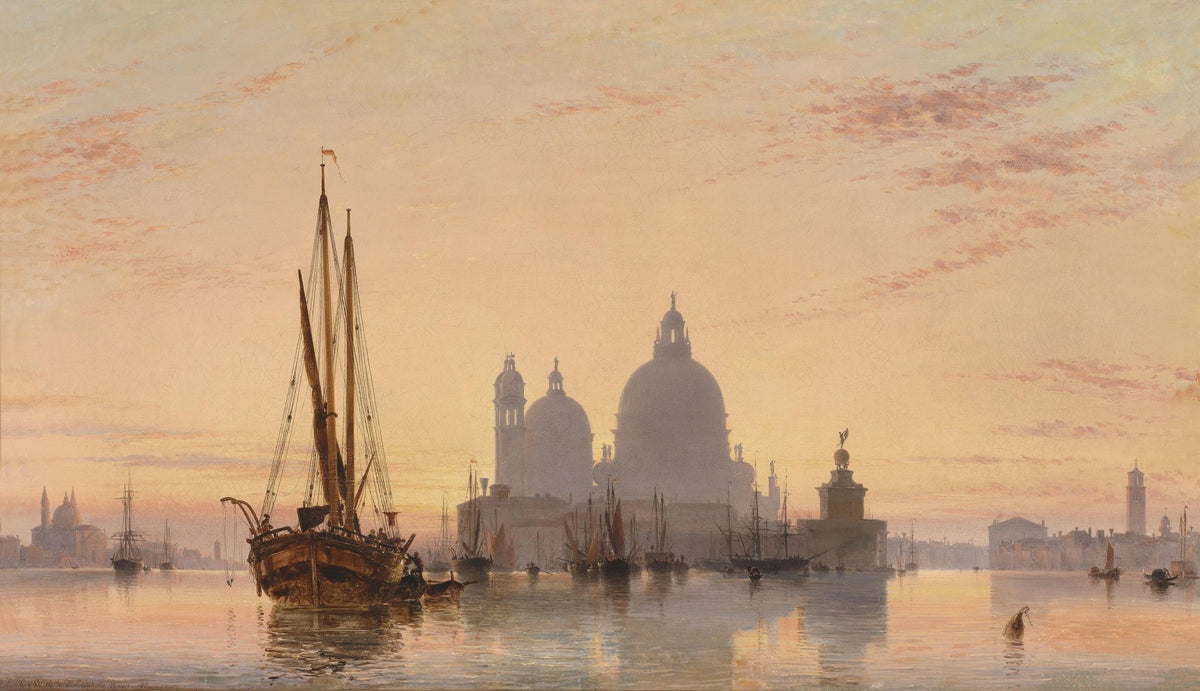 Hand-painted venice harbor at dawn nautical oil painting on canvas