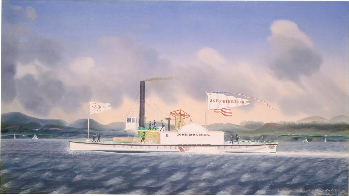Hand-painted vintage paddle steamer on open water nautical oil painting on canvas