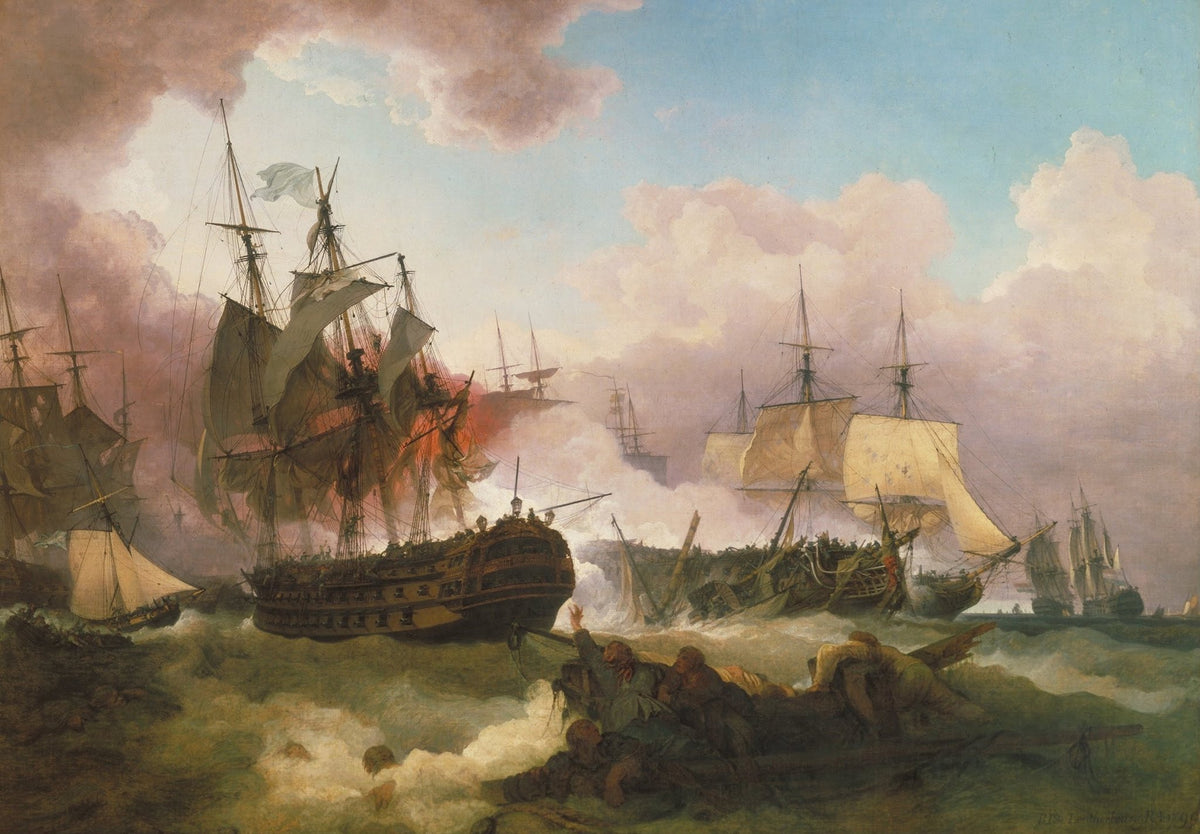 Hand-painted naval battle at sea nautical oil painting on canvas