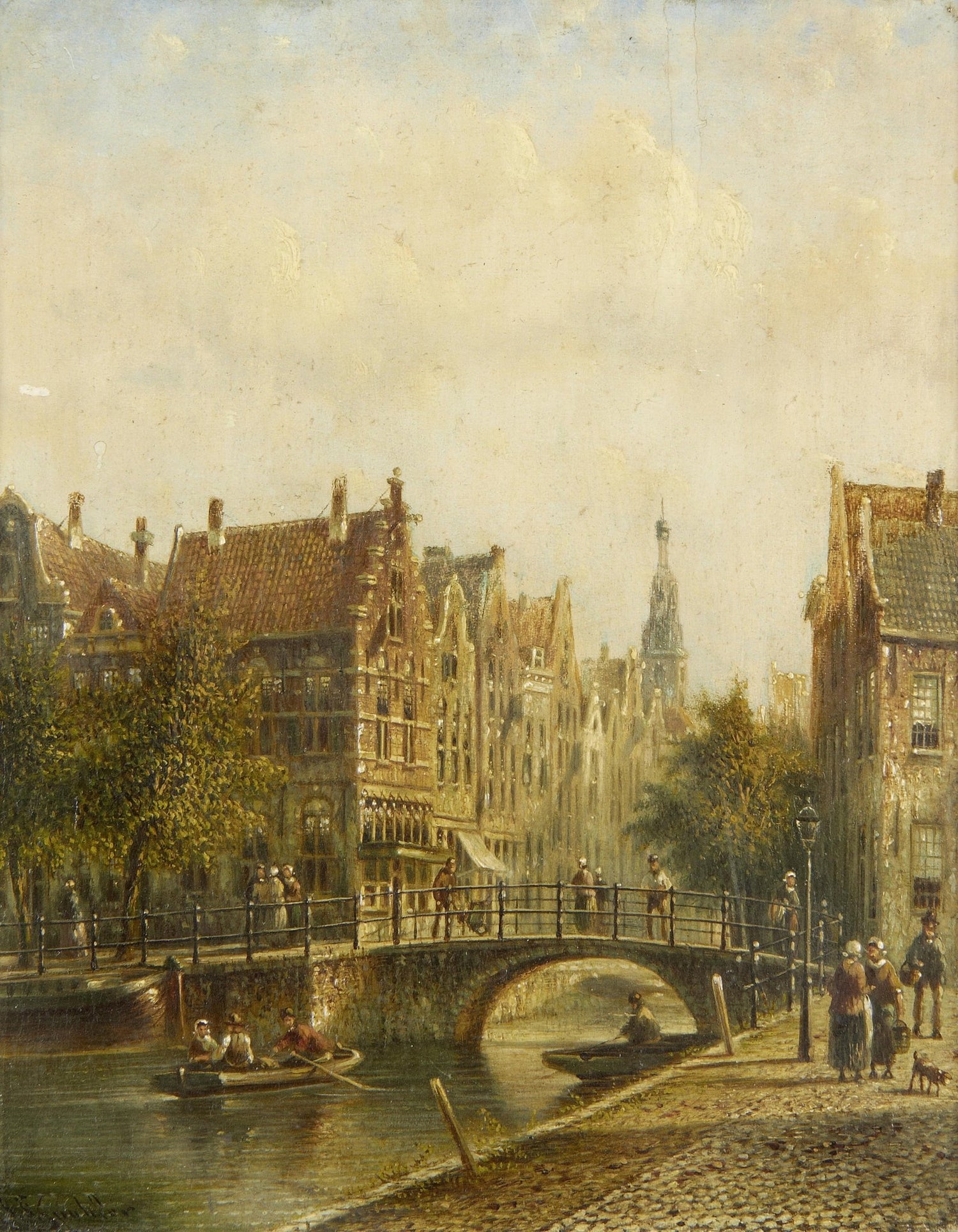 Old European Canal Bridge, Town – Hand - Painted Landscape Oil Painting - Oil Painting Haven